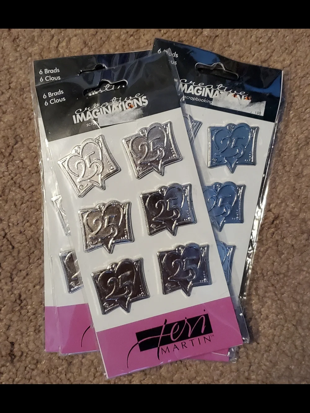Jen Martin Silver 25th Anniversary Brads - Pack of 6